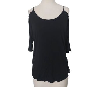 Venus Black Strappy Cold Shoulder Shirt Top Pullover Stretch Casual Size Small